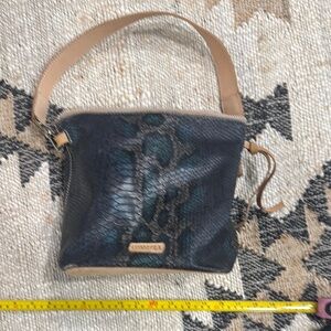 Consuela Blue and Tan Shoulder Bag with Gold Accents